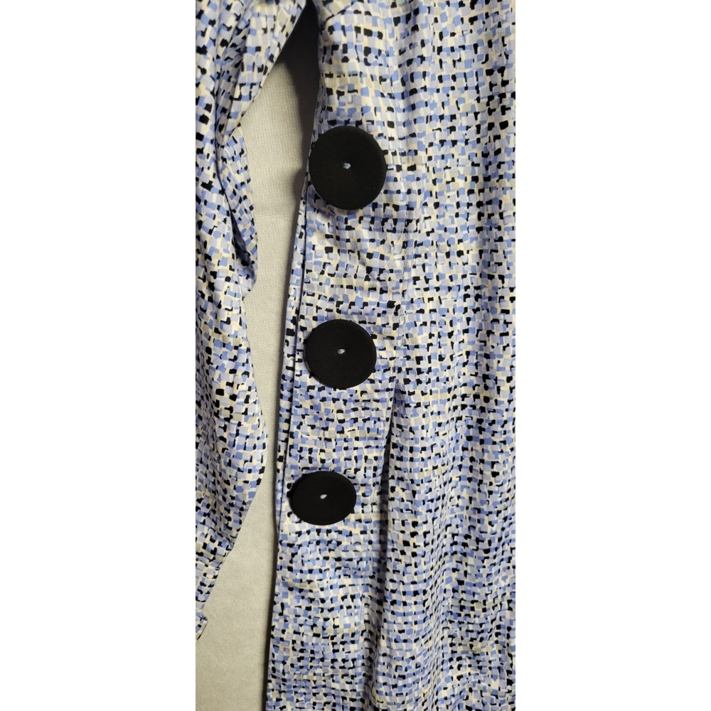 Blue/black/white Print Nic+Zoe Ls Oversize Tunic W Large Black Buttons Trim Sz L - Picture 2 of 10
